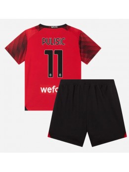 Billige AC Milan Christian Pulisic #11 Hjemmedraktsett Barn 2023-24 Kortermet (+ Korte bukser)